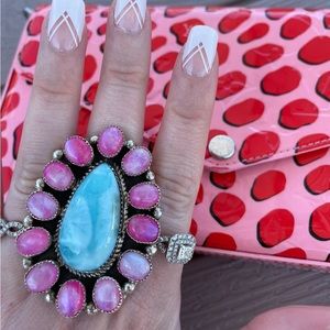 M&S Native American stamped Larimar and pink moonstone